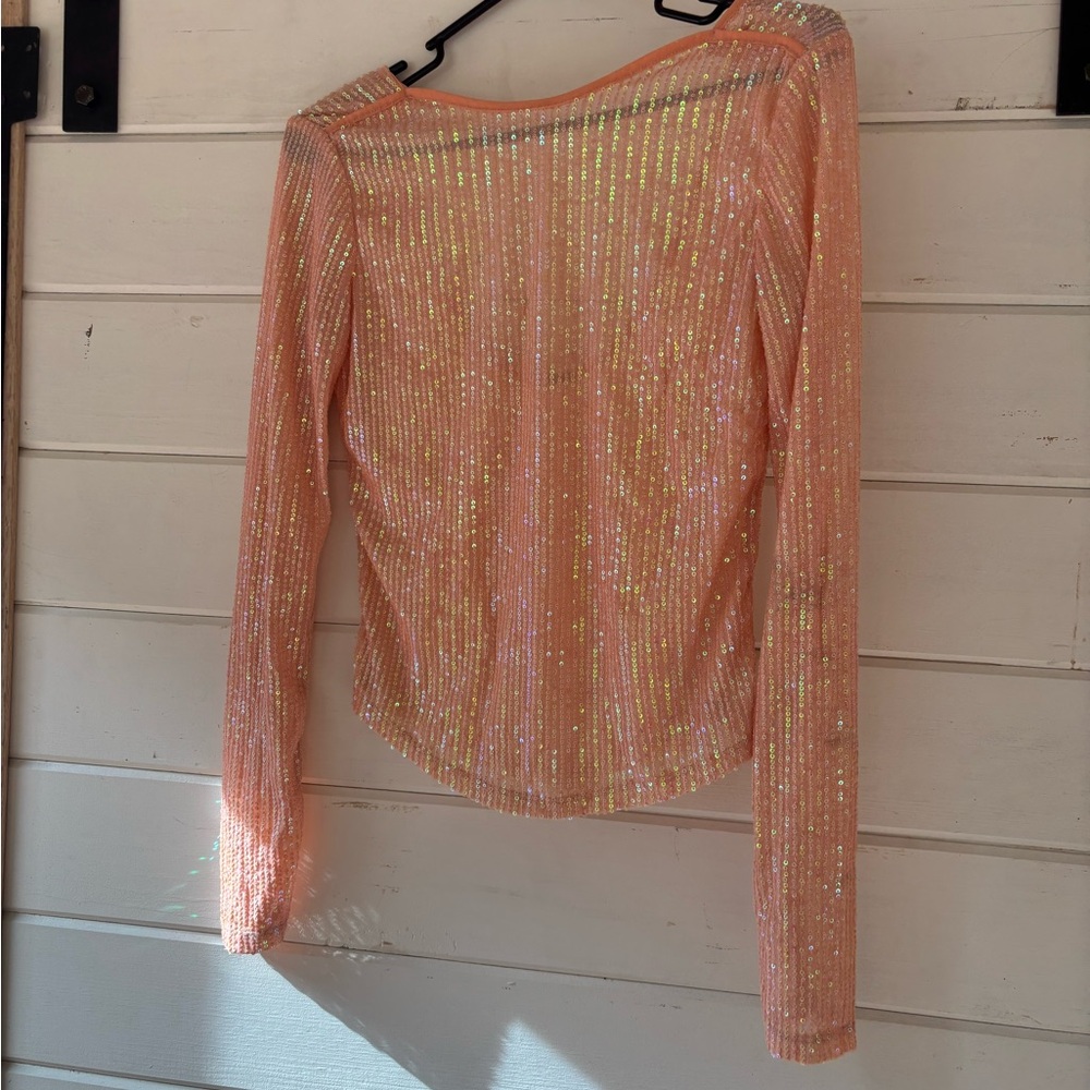 Free People Glittering Peach Long Sleeve Blouse